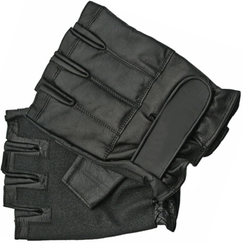 A pair of black Combat Steel Shot Fingerless SAP Gloves from Kwik Force® 