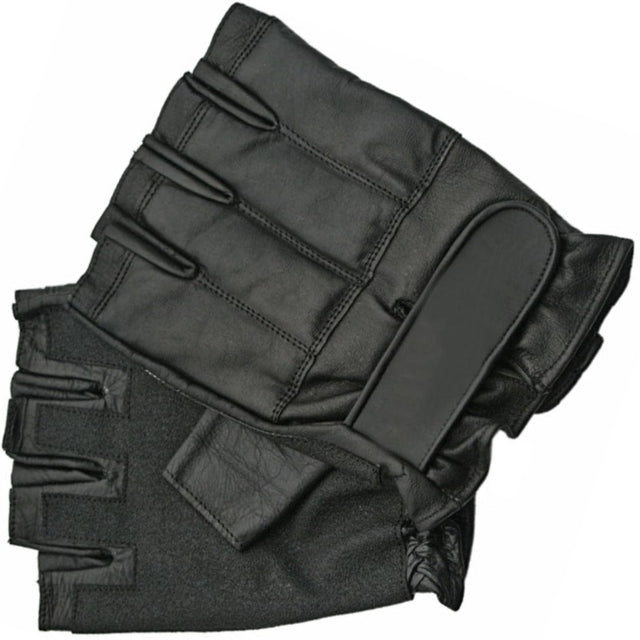 A pair of black Combat Steel Shot Fingerless SAP Gloves from Kwik Force® 