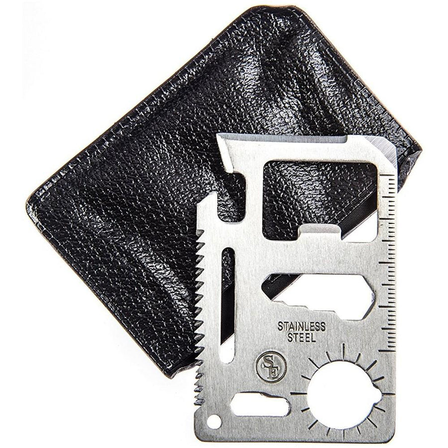 11-in-1 Stainless Steel Credit Card Survival Knife Pocket Tool with carry sleeve