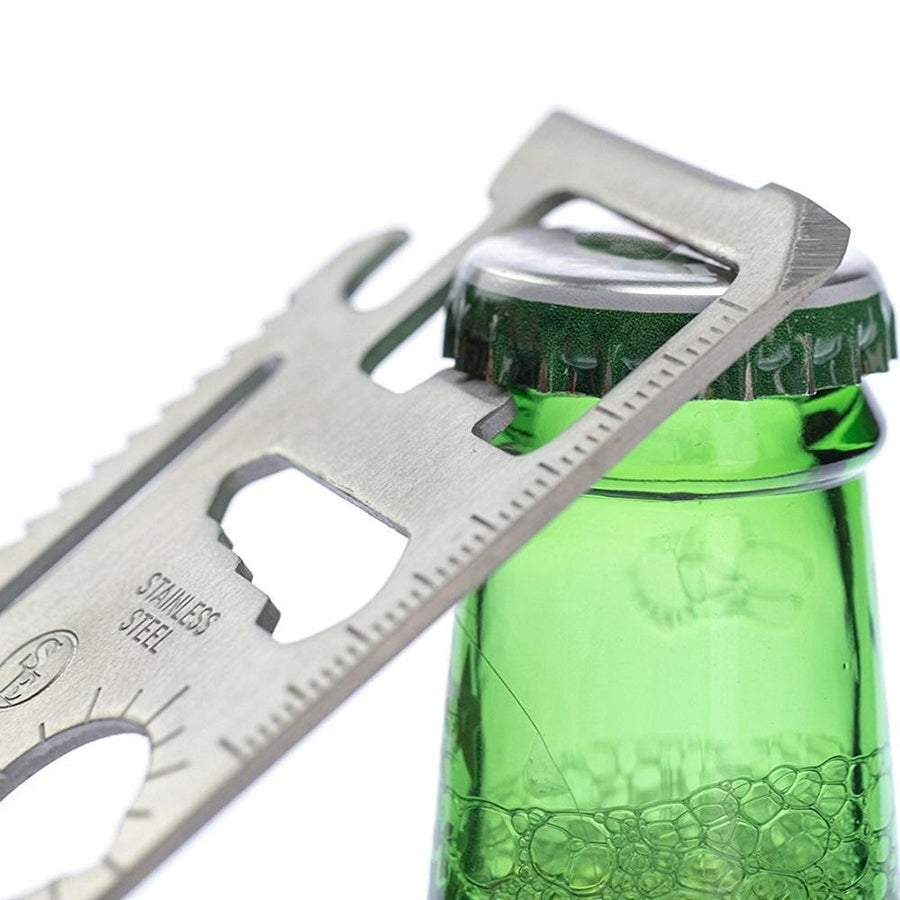 bottle opener feature of the 11-in-1 Stainless Steel Credit Card Survival Knife Pocket Tool