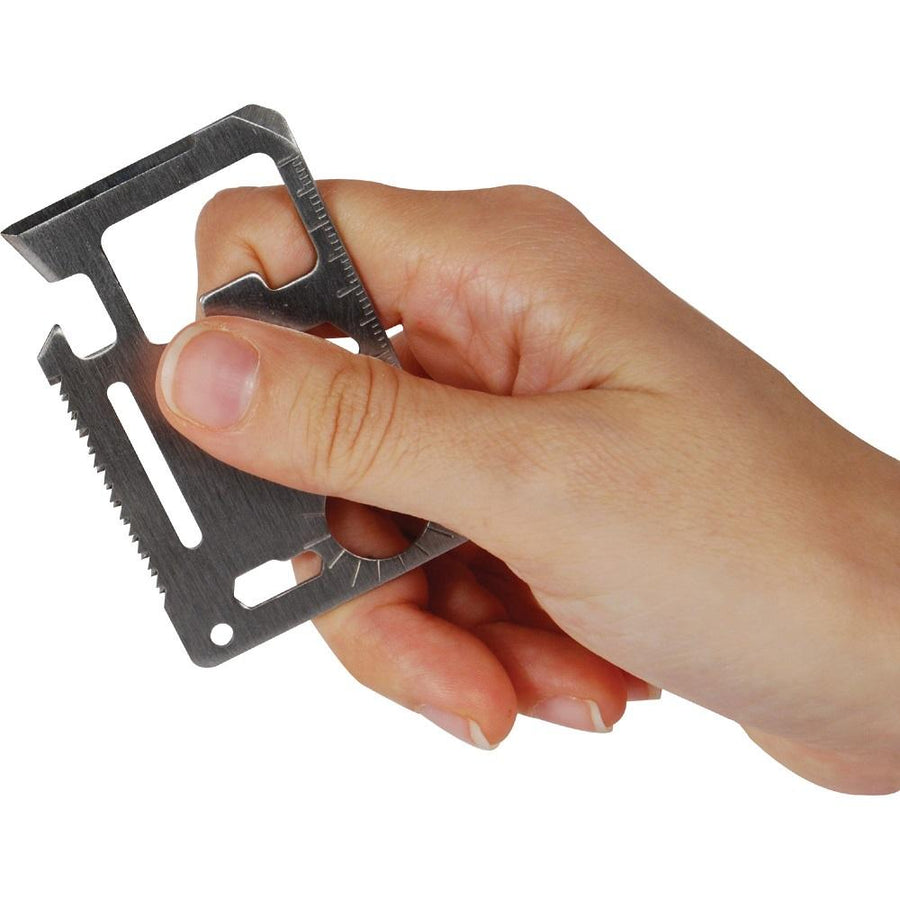 hand holding position of the 11-in-1 Stainless Steel Credit Card Survival Knife Pocket Tool