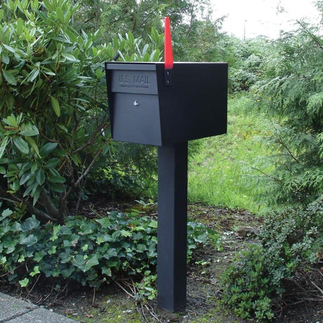 43" Mail Boss In-Ground Steel Mounting Post with mailbox situated outdoor