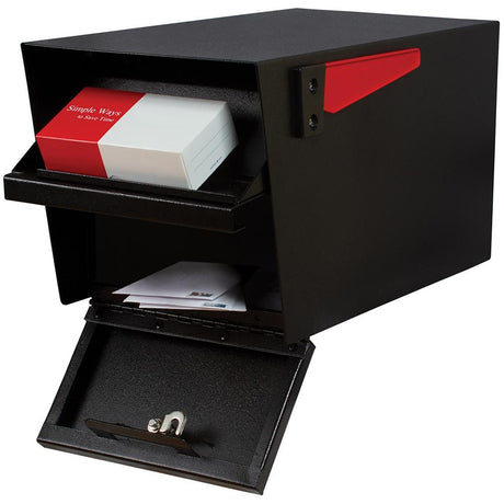 An open Mail Boss Mail Manager Locking Mailbox Safe with mails inside