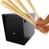 A baseball bat hit on Mail Boss Package Master Locking Mailbox Safe showcasing its durability