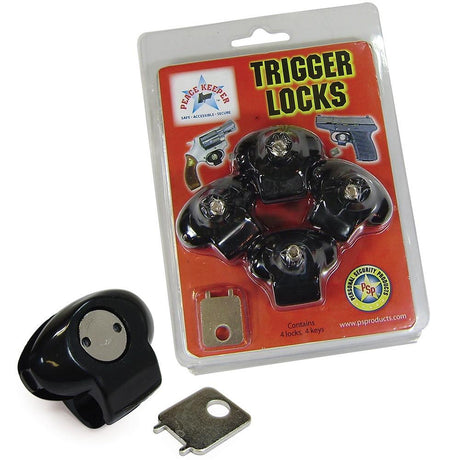 4 pieces of Peace Keeper Gun Trigger Safety Locks w/ Keys in a packaging