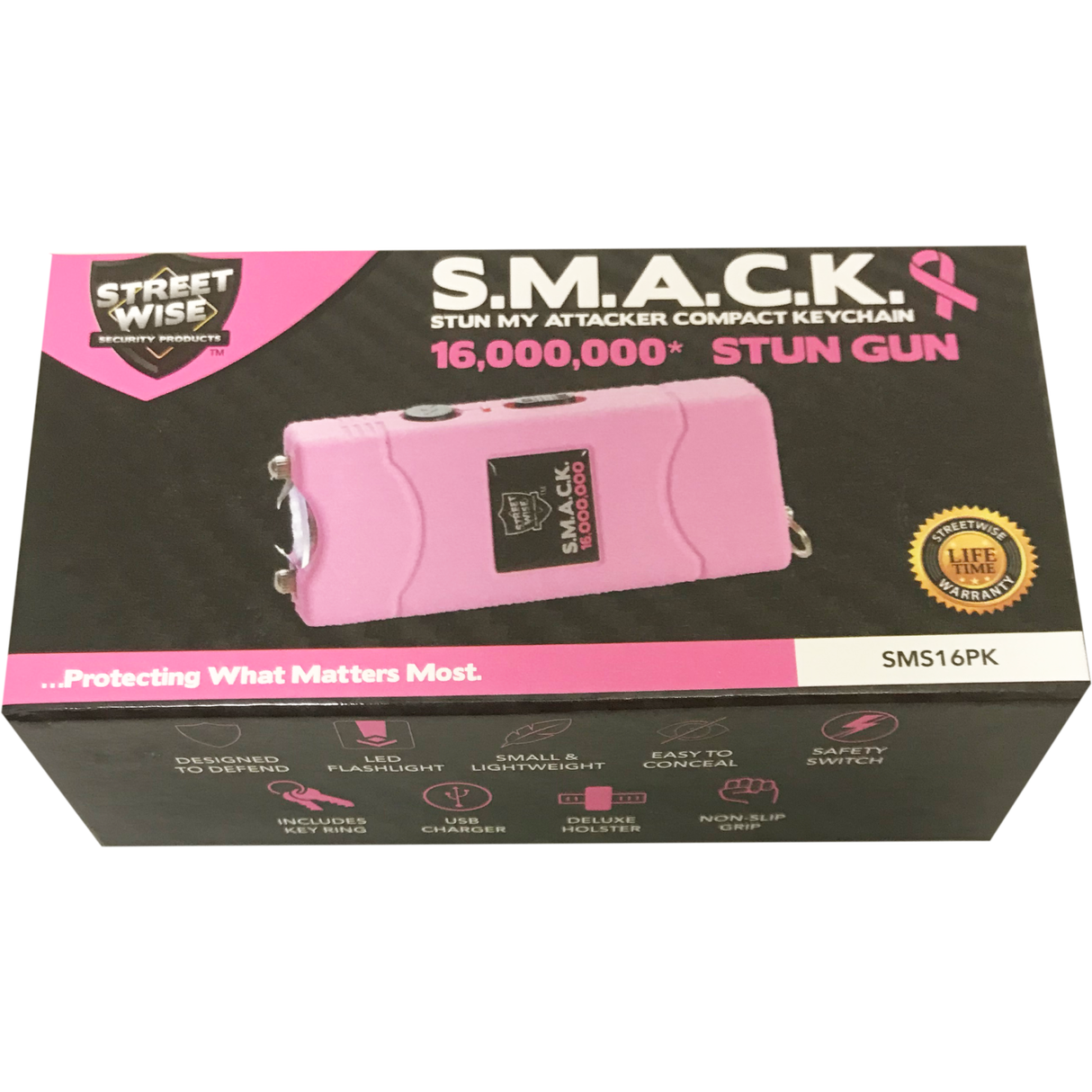 Pink Streetwise S.M.A.C.K. Keychain Stun Gun 16M in packaging
