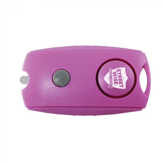 Close up front view of Pink Streetwise 120dB Keychain Panic Alarm LED Light