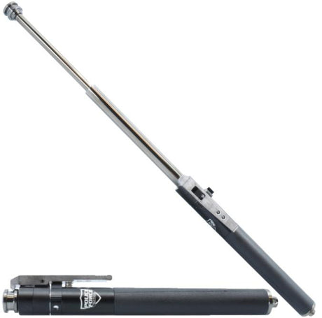 16" Police Force Tactical Automatic Expendable Steel Baton in extended and collapsed form