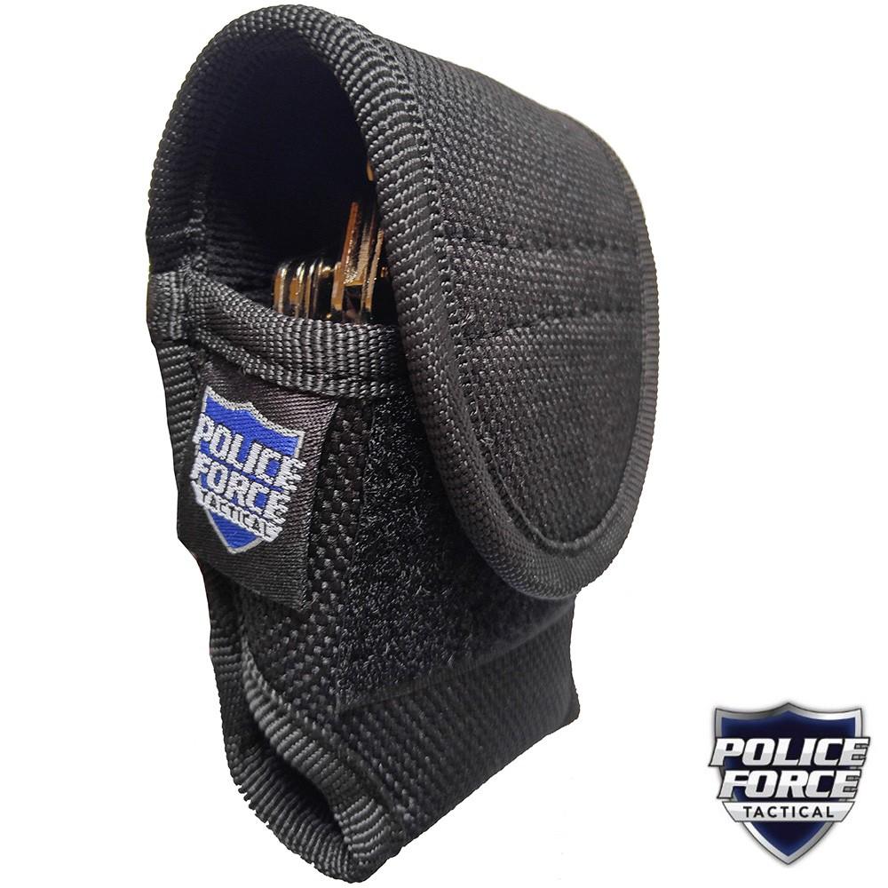 A handcuff inside a Police Force Tactical Nylon Handcuff Holster w/ Belt Loop