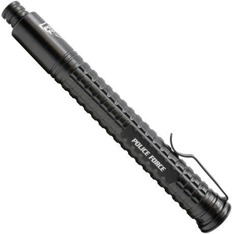 16" Police Force Tactical Push Button EZ Close Expandable Steel Baton in a collapsed form