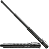 Black 16" Police Force Tactical Push Button EZ Close Expandable Steel Baton in extended and collapsed form