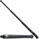 Black 21" Police Force Tactical Push Button EZ Close Expandable Steel Baton in extended and collapsed form