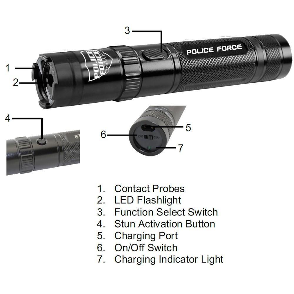 Parts of Police Force Tactical Rechargeable Stun Gun Flashlight 9.2M
