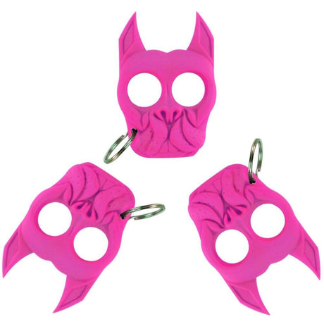 Three bright pink Protect A Friend Brutus Bulldog Keychain Weapon with keyring