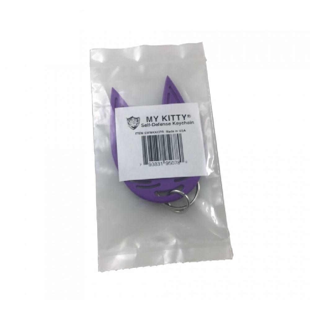 Purple My Kitty Plastic Self-Defense Keychain Weapon in a packaging