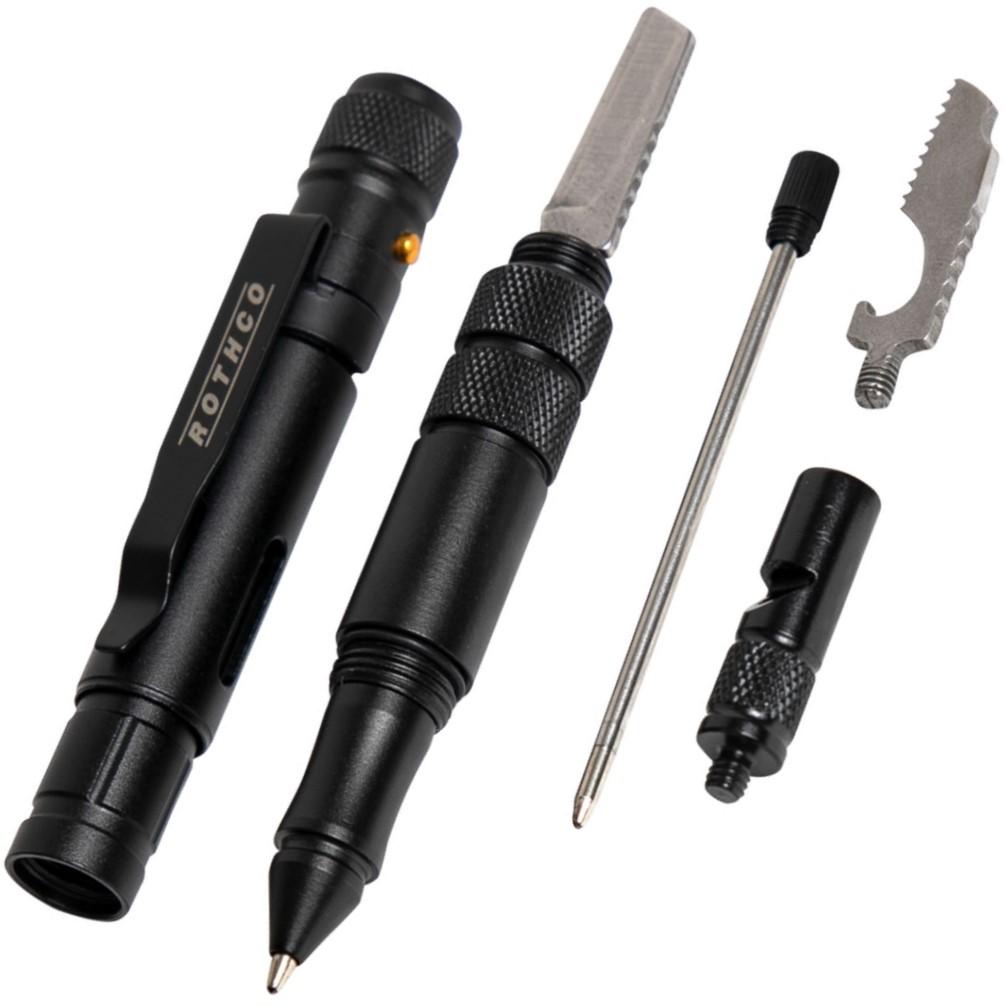Rothco 7-in-1 Glass Breaker Tactical Pen & Flashlight in disassembled state showing its internal components