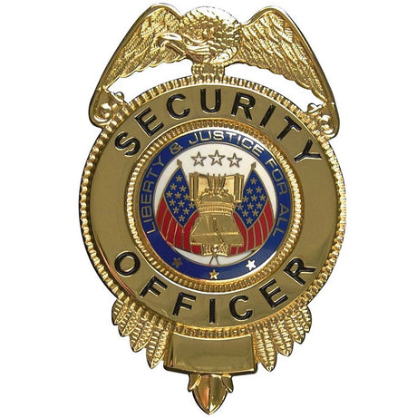 A gold Rothco Security Officer Circle Badge w/ Pin Back