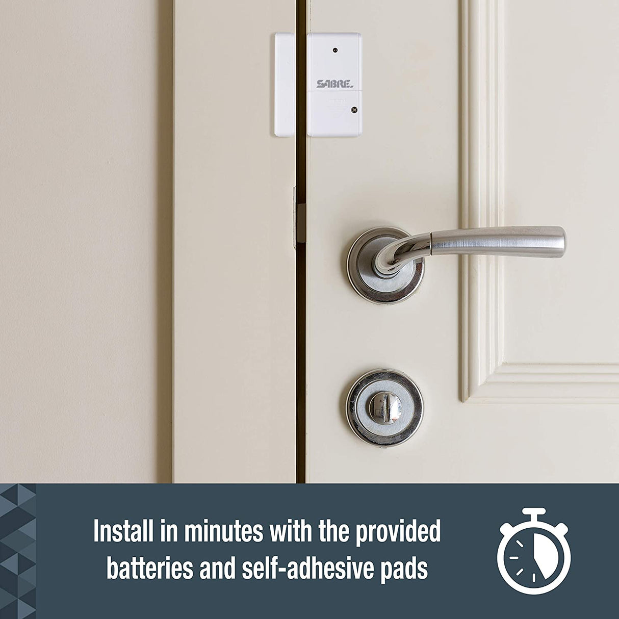 SABRE® Wireless Home Security Alarm System installed in a door