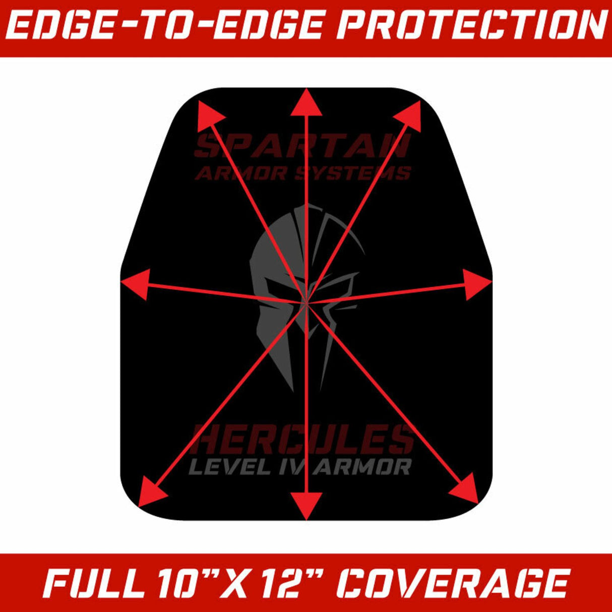 Graphic showing full 10x12 coverage of Black Spartan Hecules Level IV Ceramic Body Armor 