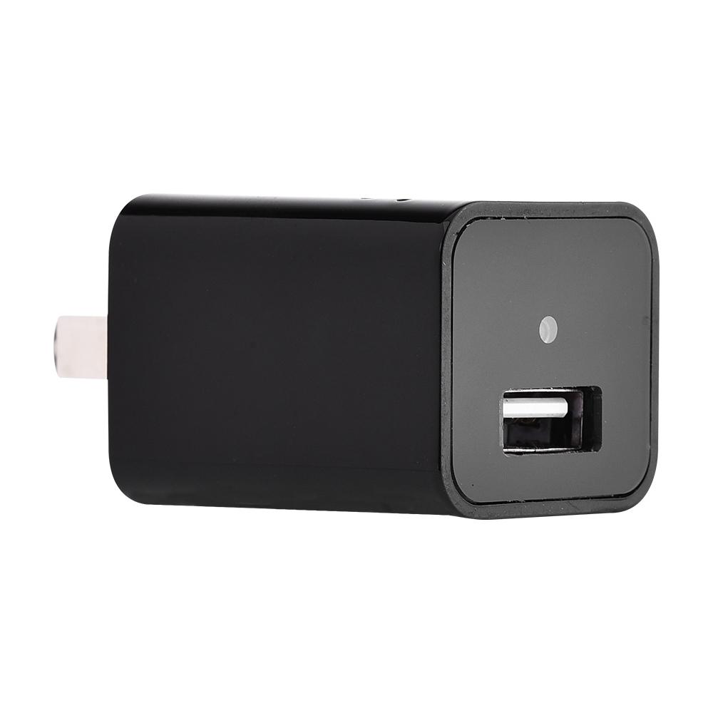 Side view of Black SpyWfi USB Wall Charger Motion Detection Hidden Spy Camera 1080p HD DVR