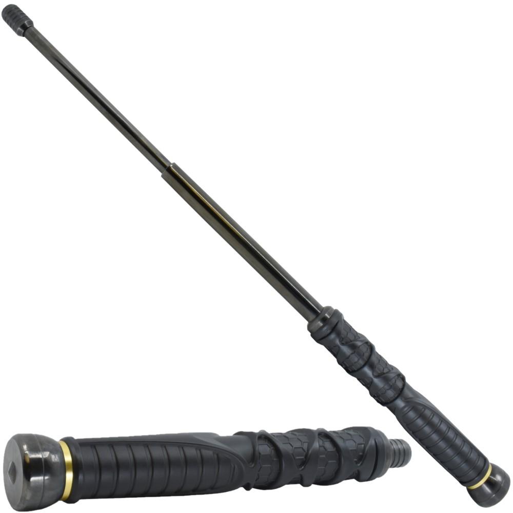 21" Streetwise Dark Knight expandable baton shown fully extended and in collapsed form