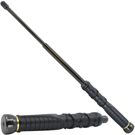 21" Streetwise Dark Knight expandable baton shown fully extended and in collapsed form