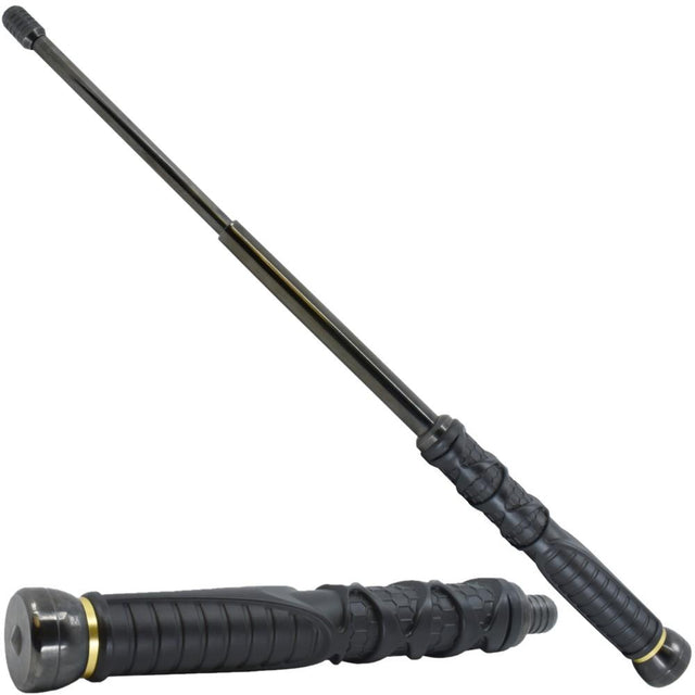 21" Streetwise Dark Knight expandable baton shown fully extended and in collapsed form