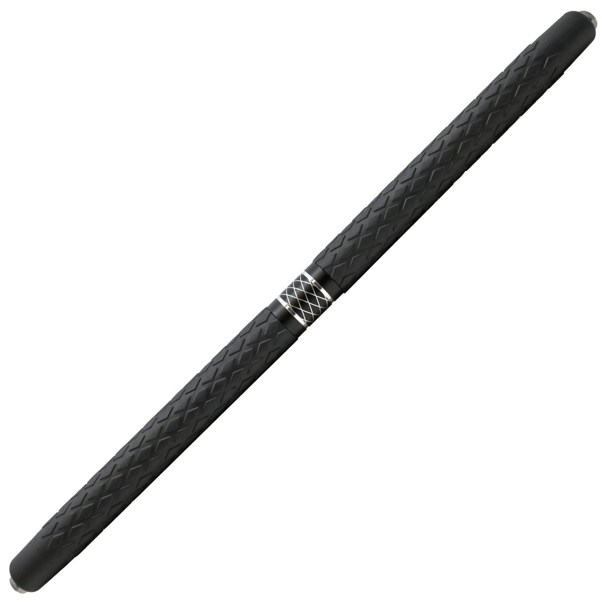 a view of Streetwise™ Expandable 19" LED Stun Gun Baton 30M in a collapsed form connected through a metal connector.