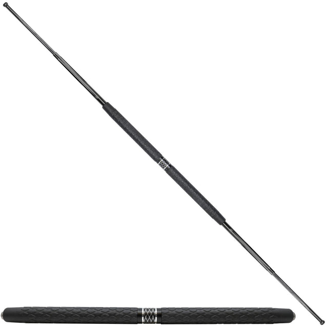 a fully expanded Streetwise™ Expandable 19" LED Stun Gun Baton from both sides.