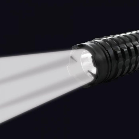 a photo of Streetwise™ Expandable 19" LED Stun Gun Baton 30M with its flashlight on.