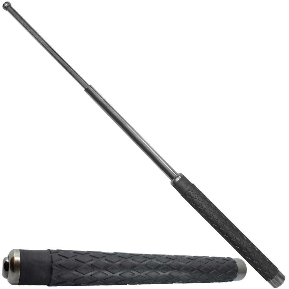 a view Streetwise™ Expandable 19" LED Stun Gun Baton 30M in a collapsed and partially expanded form