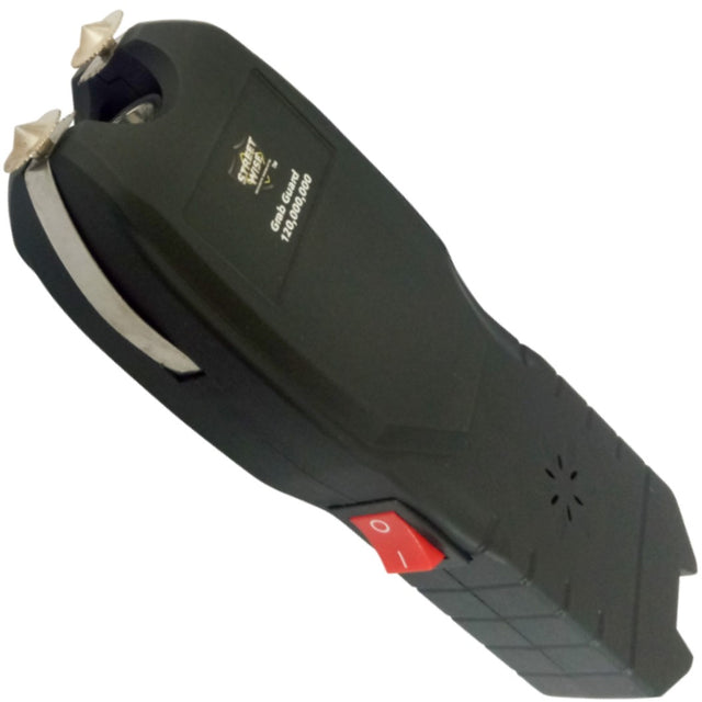 An angle view of black Streetwise Grab Guard LED Alarm Stun Gun
