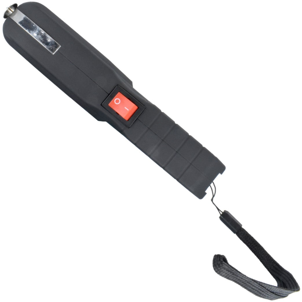 A sideview of Streetwise Grab Guard LED Alarm Stun Gun 120M showing its red safety switch