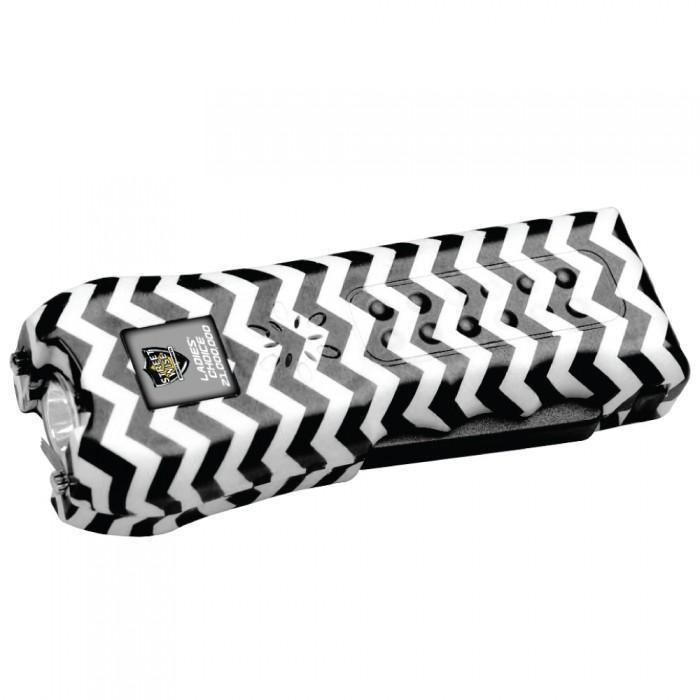  Streetwise™ Ladies' Choice LED Stun Gun Alarm 21M with a black and white chevron pattern.
