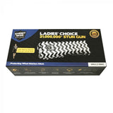 a black and white chevron pattern Streetwise™ Ladies' Choice LED Stun Gun Alarm 21M in packaging.