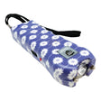 Streetwise™ Ladies' Choice LED Stun Gun Alarm in a lavender and white daisy floral pattern with wrist lanyard showing the flashlight at the end