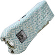 A teal and white geometric patterned Streetwise™ Ladies' Choice LED Stun Gun Alarm 21M with a squeeze-n-stun feature and an attached keychain.