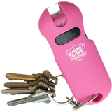 Pink Street Wise mini stun gun and flashlight attached to a keyring with keys