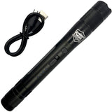 contents of a black streetwise streetlight LED Flashlight with its USB recharging cable