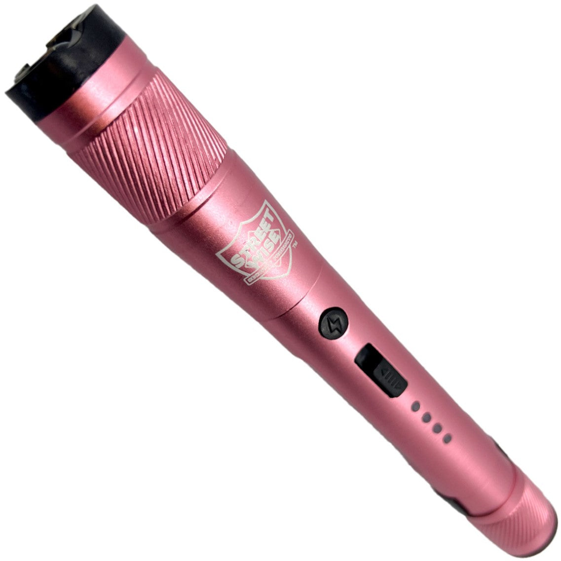 a front view angle of a pink streetwise streetlight LED flash with its power indicator.