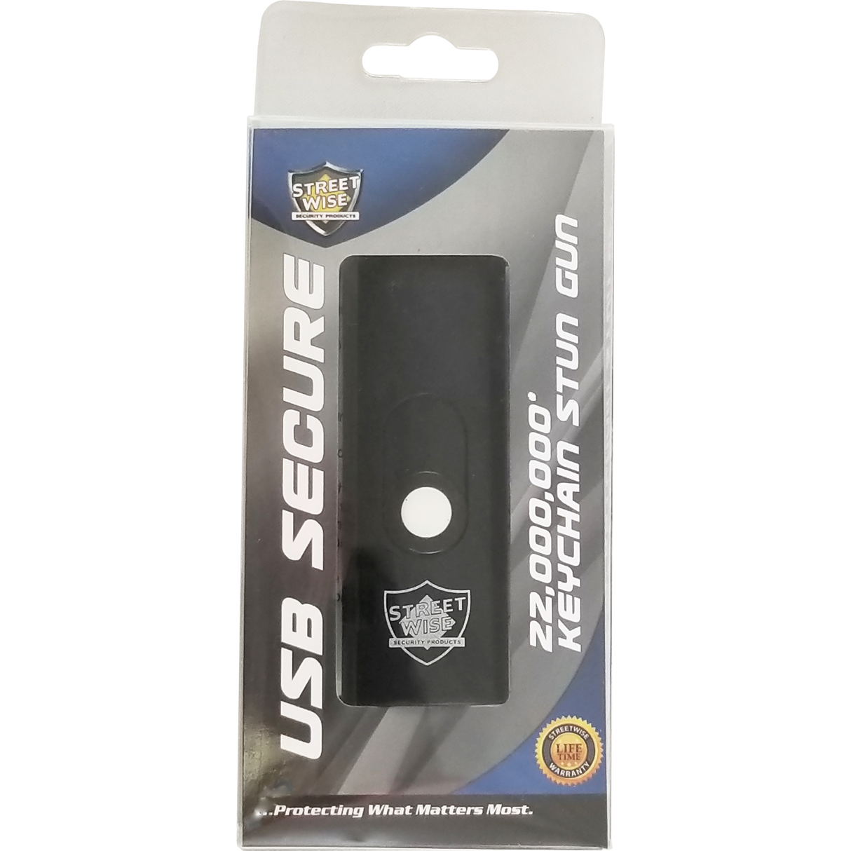Streetwise USB Secure Keychain Stun Gun 22M in packaging. 