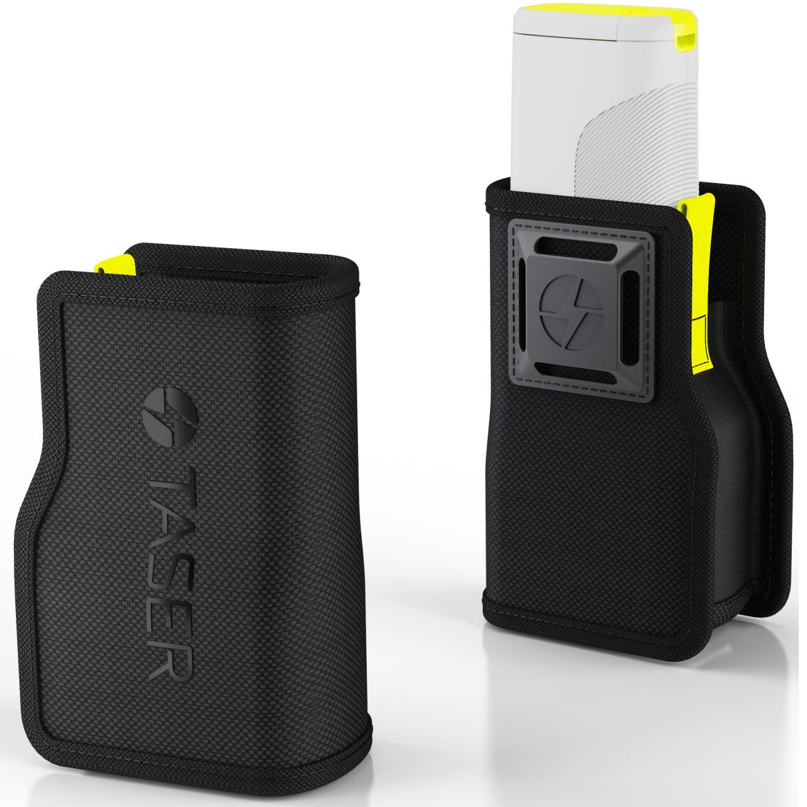 full and collapsed view of the TASER Bolt 2 Nylon Holster w/ Adjustable Metal Belt Clip