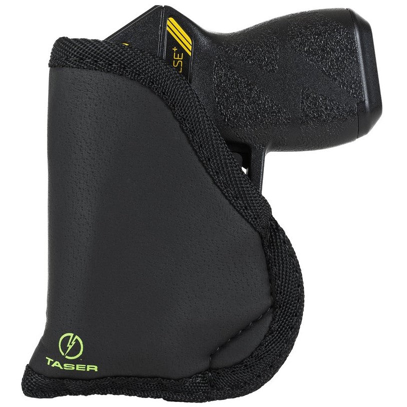 a view of TASER® Pulse IWB Ambidextrous Sticky Holster with its gun inside
