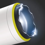 a close up view of the TASER Strikelight 2 Rechargeable Stun Gun Flashlight with its stun metal prongs on