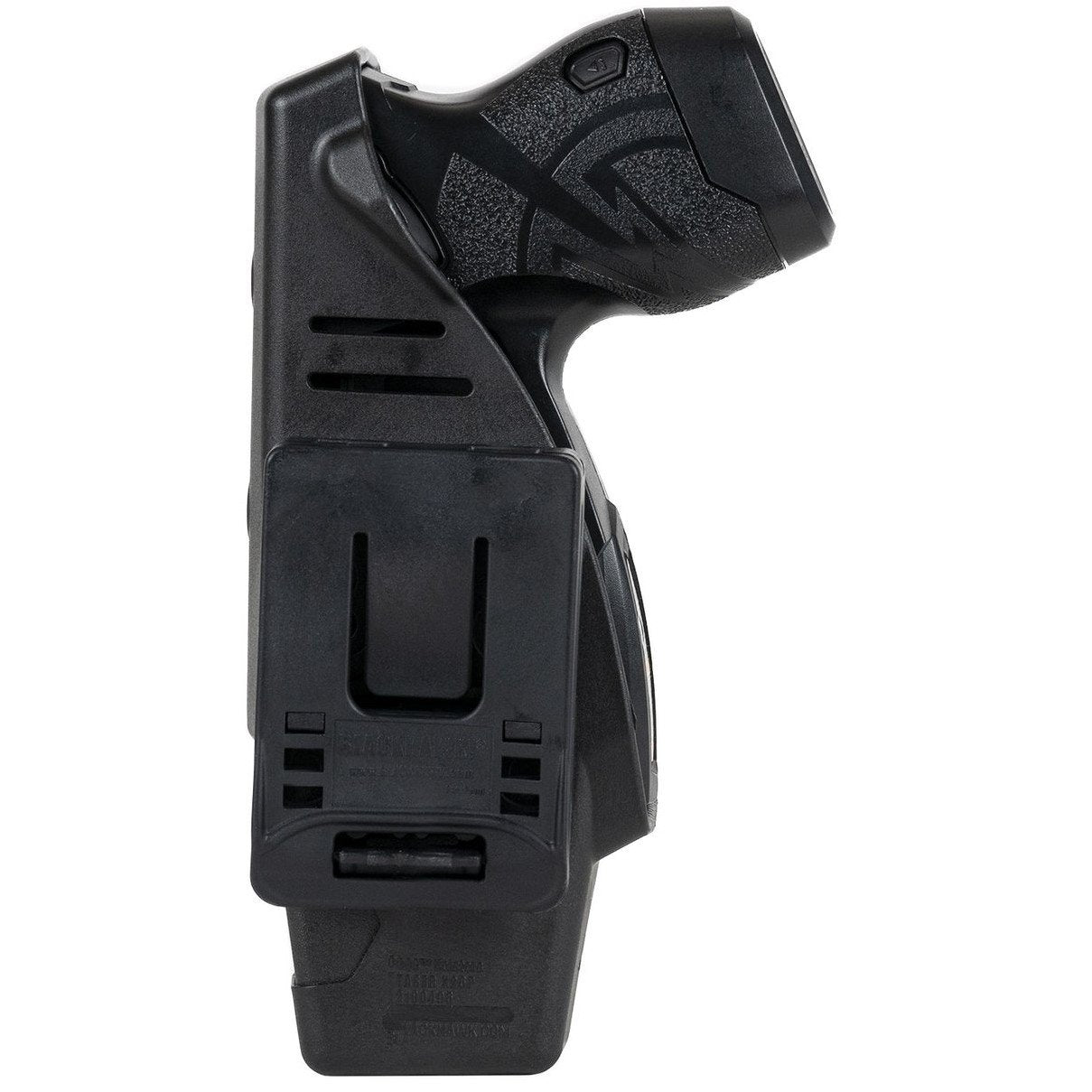a TASER X1 Reloadable Shooting Stun Gun in holster with a white background