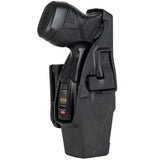 a side view of the TASER X1 Reloadable Shooting Stun Gun in its holster with an attached clip