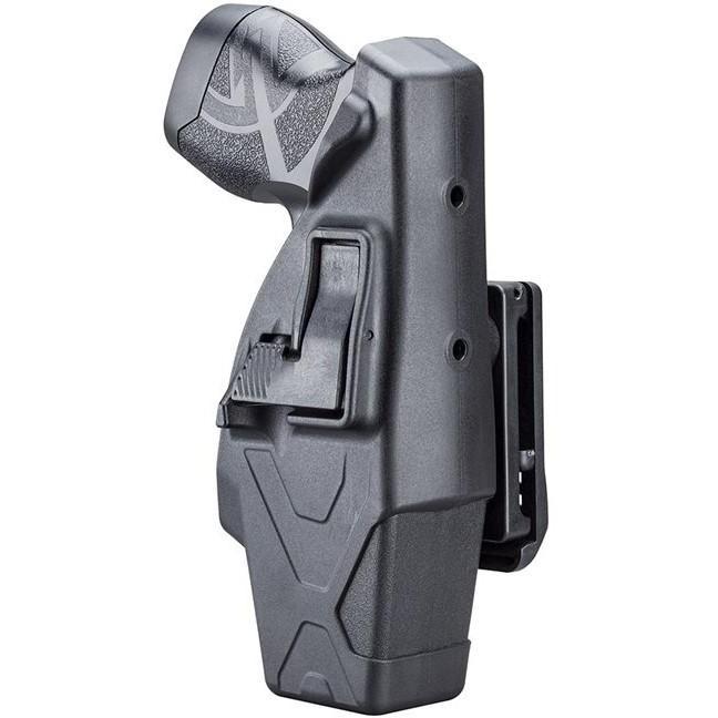 a side view of the TASER X1 Reloadable Shooting Stun Gun in its holster