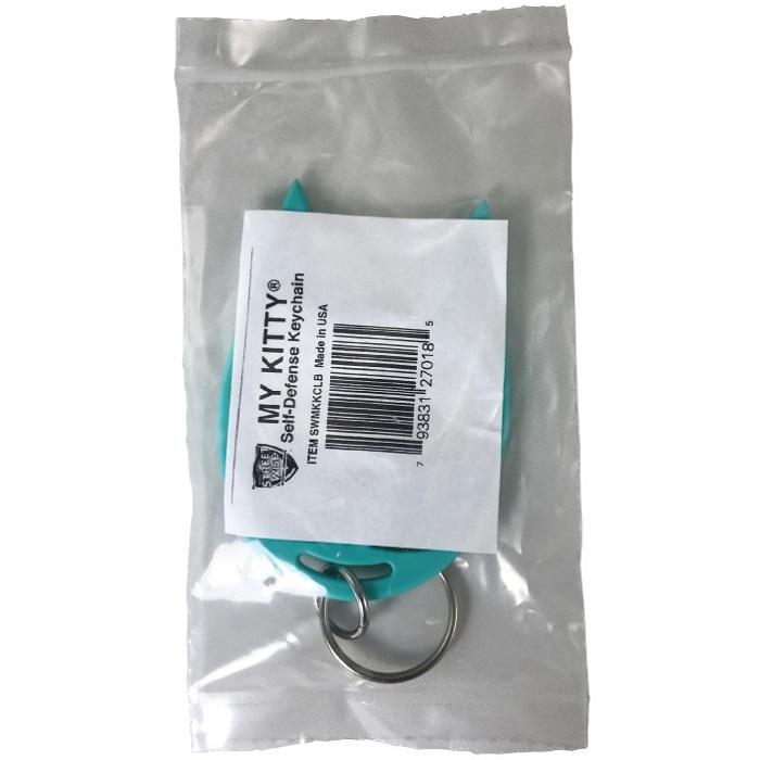 Teal My Kitty Plastic Self-Defense Keychain Weapon in a packaging
