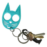 Teal My Kitty Plastic Self-Defense Keychain Weapon with keys attached