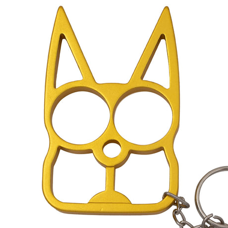 a gold WeaponTek™ Cat Keychain Self-Defense Metal Knuckle Weapon